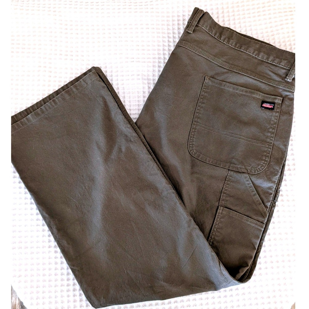 Dickies Mens Carpenter Pants 44x30 Olive Green Stretch Work Utility EU1939RMS